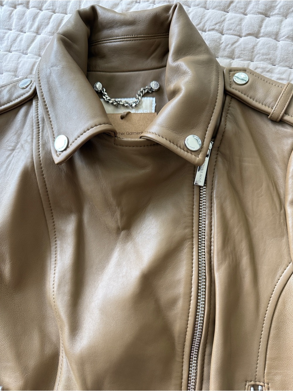 Michael Kors Women's Belted Leather Moto Coat Husk L NWT $480 - Picture 16 of 16